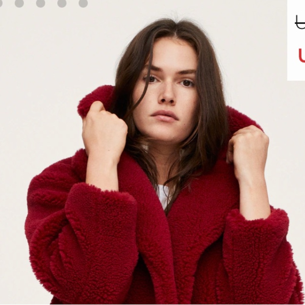 Mango! Faux shearling oversized coat. Burgundy Size M